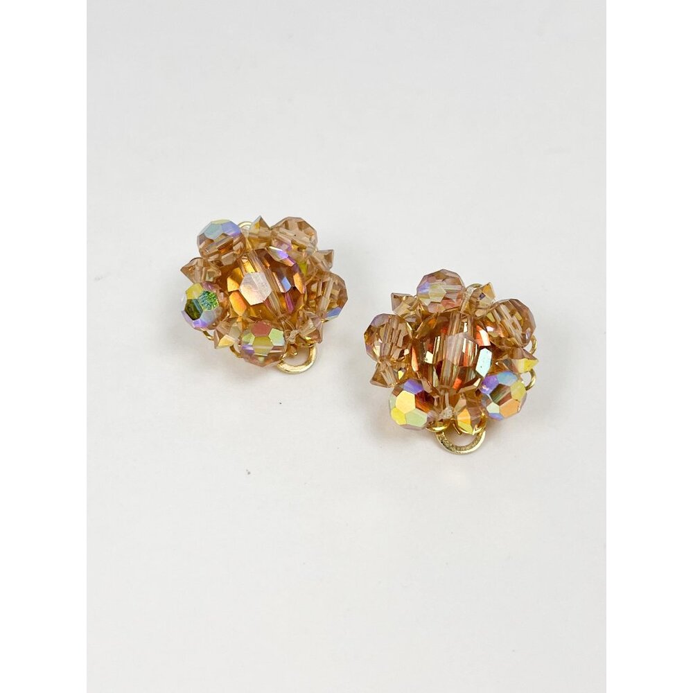 Marvella vintage clip on earrings with golden colour Aurora Borealis beads
